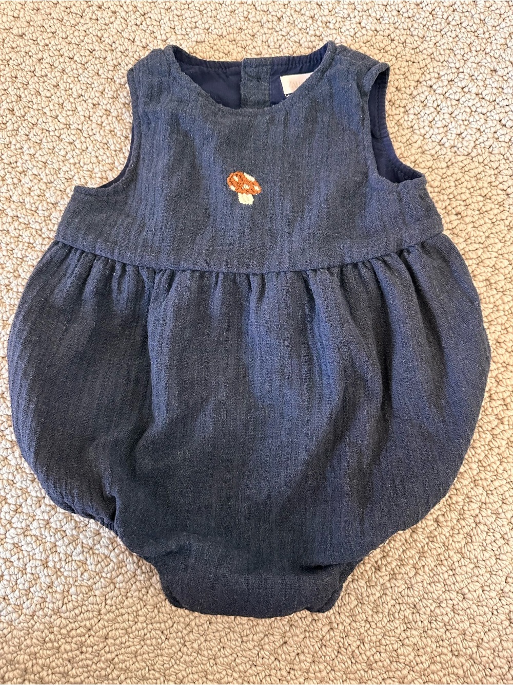 Baby Girls Blue Bubble Romper with Mushroom Embroidery 6-9 months